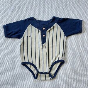 Vintage Nike Blue and Cream Classic Pinstripe Baseball bodysuit